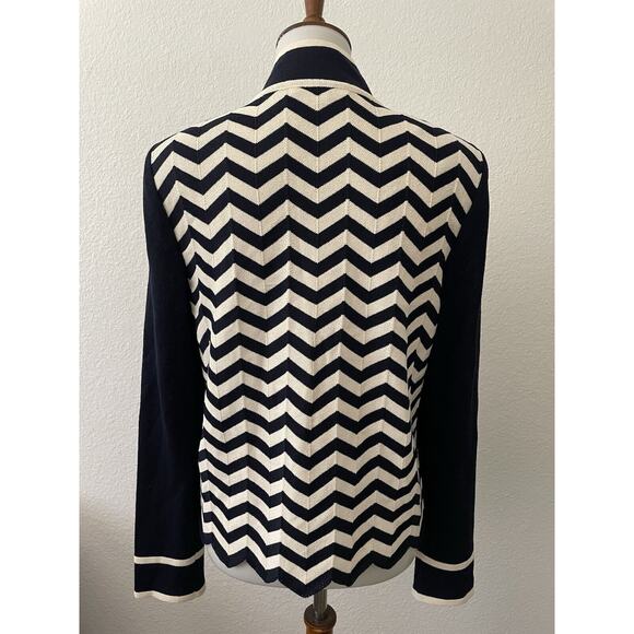 St. John Knit Sweater Cardigan Chevron Zig Zag Zip Front Color Block - Picture 7 of 13